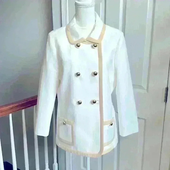 Kate Spade Bayle NWT $598 Coat Double Breasted Beige/Gold 100% Cotton Wmn Sz 14 - Picture 2 of 16